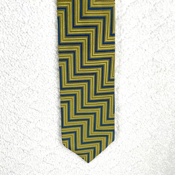 Ermenegildo Zegna Abstract Mens Tie Handmade Gold 3.75" x 60" Silk Made in Italy - Picture 1 of 8